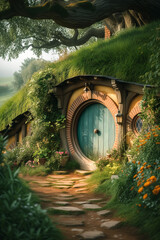 Lord of the rings hobbit house in shire - obrazy, fototapety, plakaty