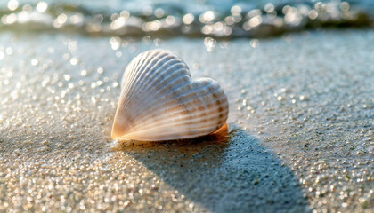 Fototapeta na wymiar Heart-shaped Seashell in the Seaside