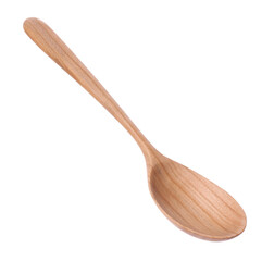 One empty wooden spoon isolated on white