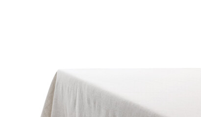 Table with light tablecloth isolated on white