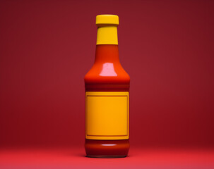 bottle of ketchup.Trendy social mockup or wallpaper with copy space.Top view.Generative AI