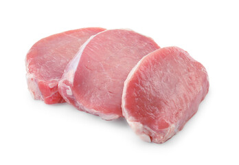 Pieces of raw pork meat isolated on white