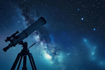 A high-tech Modern telescope pointed towards a star-filled sky