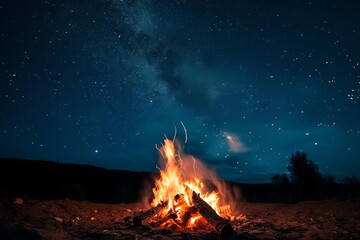 A robust Crackling campfire under a starry night sky