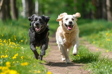 Pet dogs enjoying a day in the park