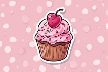 Indulge in the decadent sweetness of a dairy-filled cupcake adorned with a juicy strawberry, topped with creamy icing and nestled in a baking cup with a heart of love