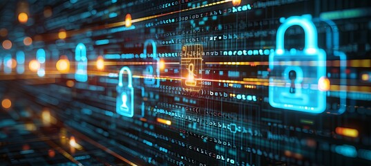 Obraz premium Secure connection end to end encryption and data stream with connection security