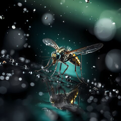 Macro photographic image of mosquito. Shocking and artistic photograph of mosquito in its environment.