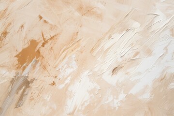 textured abstract painting in shades of cream and beige, featuring bold, expressive brushstrokes and splatters.