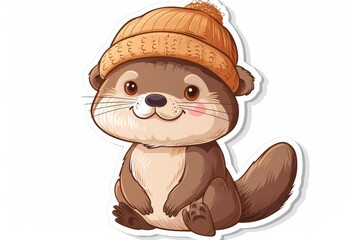 Join the whimsical world of this adorable cartoon beaver sporting a stylish hat in this charming clipart illustration, sure to bring a smile to your face with its playful and artistic design
