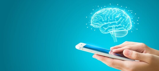 Holographic human brain projection over mobile phone with copy space for text placement
