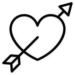 Pierced heart icon. Heart with arrow vector symbol. Simple cupid's arrow outline icons