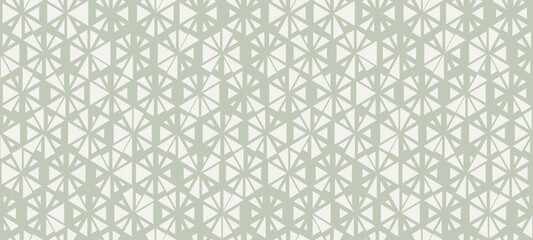 Elegant minimal vector seamless pattern with small randomly scattered triangles, floral shapes, hexagonal grid. Sage green color. Modern texture. Stylish background with halftone effect. Geo design