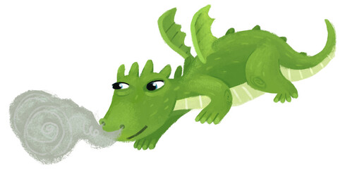 cartoon happy and funny colorful dragon or dinosaur isolated illustration for children