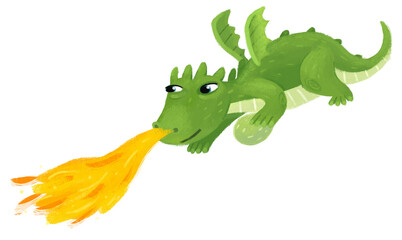 Fototapeta premium cartoon happy and funny colorful dragon or dinosaur isolated illustration for children