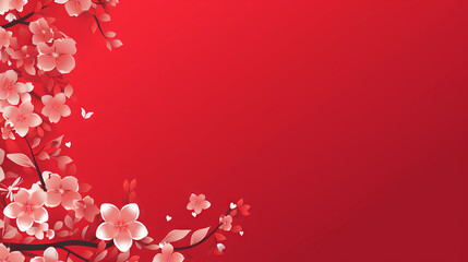 Fototapeta premium A red background with flowers. Copy Space.