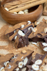 sweet chocolate with cocoa and nuts and other ingredients