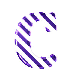 White symbol with thin purple diagonal straps. letter c