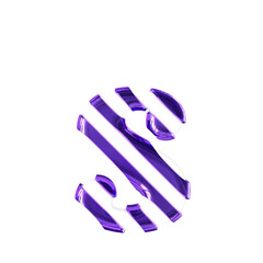White symbol with thin purple diagonal straps. letter s