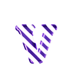 White symbol with thin purple diagonal straps. letter v