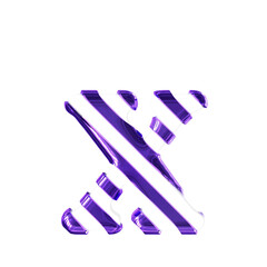 White symbol with thin purple diagonal straps. letter x