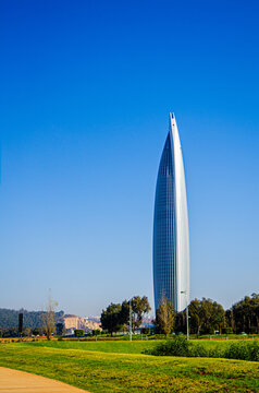 Mohammed 6 Tower of Rabat Morocco by Bouregreg river under blue sky