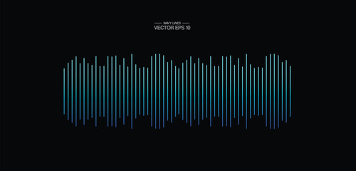 Abstract sound wave stripe lines colourful gradient blue green equalizer isolated on transparent background in concept music, sound, technology.