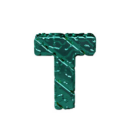 Turquoise symbol made from rough diagonal blocks. view from above. letter t