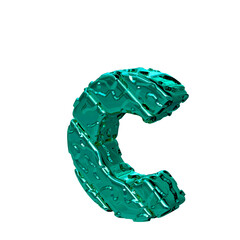 The turquoise unpolished 3d symbol turned to the left. letter c