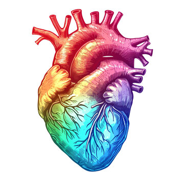 Anatomical rainbow colored or lgbtq heart, generative ai
