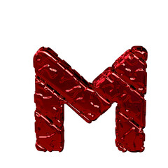 Red symbol made from rough diagonal blocks. view from above. letter m