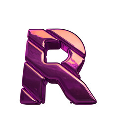 3d symbol made of purple diagonal blocks. letter r