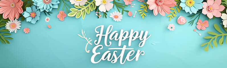 Easter theme paper cut out banner pastel palette minimalistic design - obrazy, fototapety, plakaty
