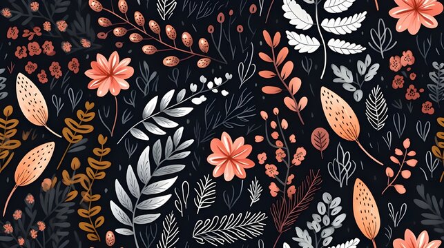 
Seamless patterns featuring flowers, leaves, and botanical elements 