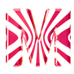 White symbol with pink thin vertical straps. letter m