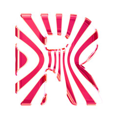 White symbol with pink thin vertical straps. letter r