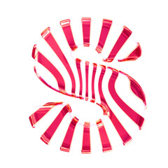 White symbol with pink thin vertical straps. letter s