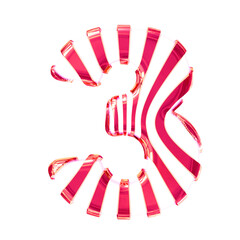 White symbol with pink thin vertical straps. number 3