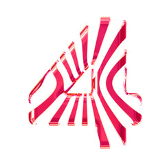 White symbol with pink thin vertical straps. number 4