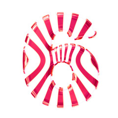 White symbol with pink thin vertical straps. number 6