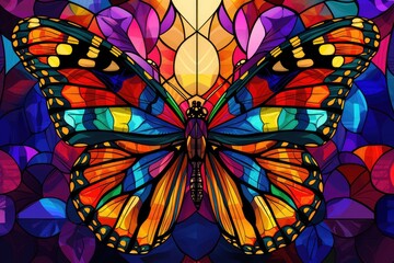 A vibrant butterfly dances amidst a kaleidoscope of hues, embodying the essence of art and the radiance of stained glass