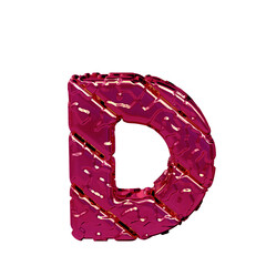 Pink symbol made from rough diagonal blocks. view from above. letter d