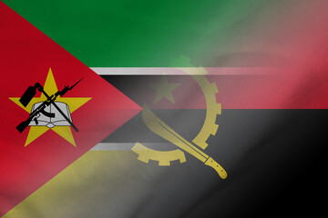 Mozambique and Angola state flag transborder contract AGO MOZ - obrazy, fototapety, plakaty