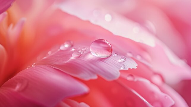 Delicate Water Droplet on Pink Peony Petal - Macro Photography