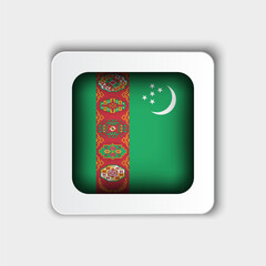 Turkmenistan Flag Button Flat Design