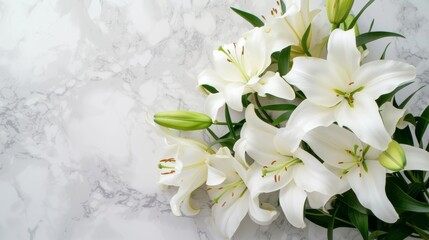 Obraz na płótnie Canvas Marble Countertop with White Lily Bouquet - Timeless Beauty