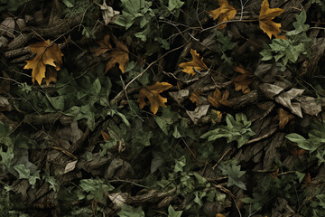 leafy forest bush camo background wall texture pattern seamless wallpaper - obrazy, fototapety, plakaty