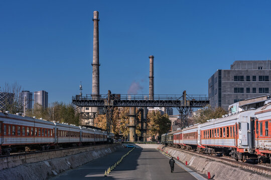 View of old trains at 798 Art Zone
