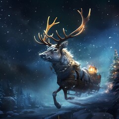 Christmas and New Year background with a reindeer. Digital painting.