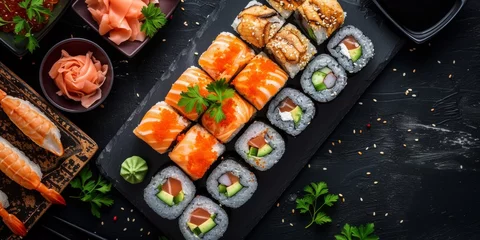 Sierkussen delicious sushi arrangement on minimalist table, Generative AI © avrezn